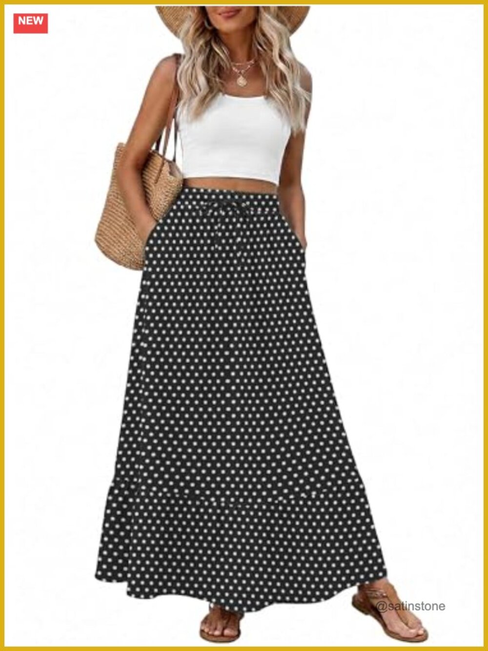 High Waisted Maxi Skirt with Pockets Flowy Boho Summer A-Line